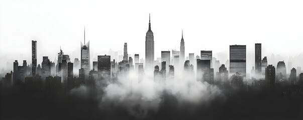 Obraz premium Foggy Cityscape Skyline; Urban Poster