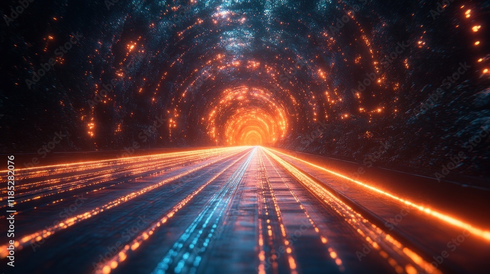 Poster futuristic neon landscape digital technology abstract virtual reality scene with dynamic lights and 