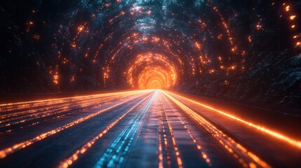 Futuristic Neon Landscape Digital Technology Abstract Virtual Reality Scene with Dynamic Lights and Glowing Patterns