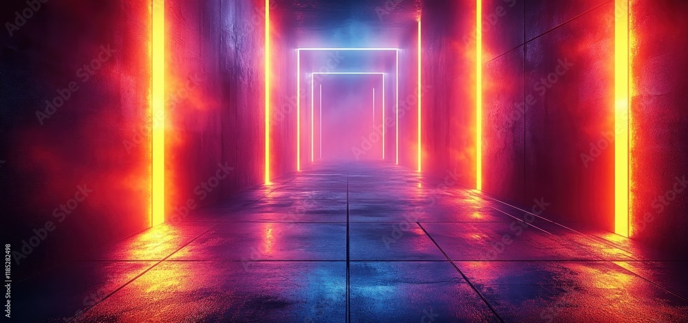 Poster futuristic neon geometric pattern with abstract 3d design and digital motion