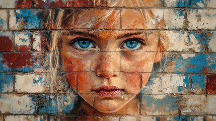 Social canvas, street art displayed on a brick wall, representing marginalized voices, embracing urban culture, using creative expression to address social justice issues, inspire collective change.