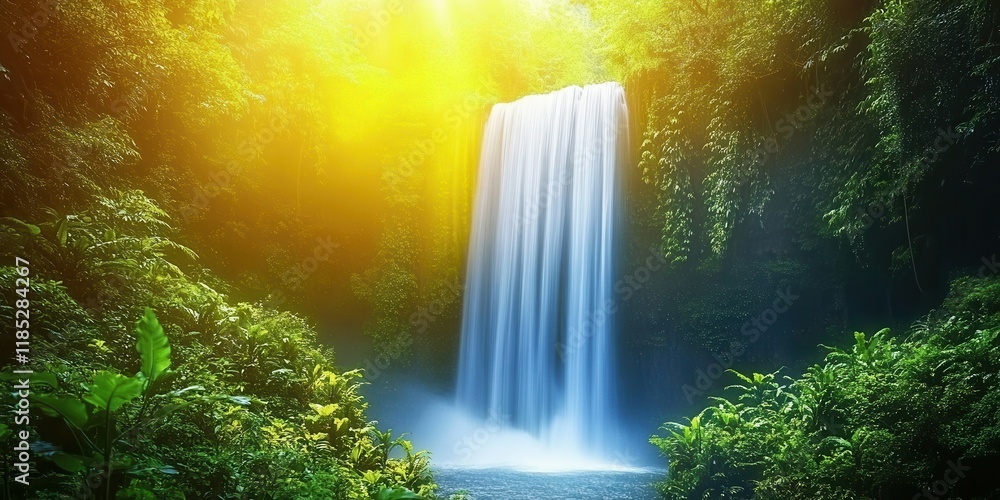 Canvas Prints rainforest waterfall vibrant image of a cascading waterfall surrounded by lush greenery under soft n