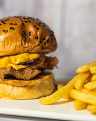 Restaurant food. Various dishes. Clubhouse, pizza, sushi. Traditional food. Fast food. Hamburger