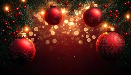 Fototapeta premium Christmas Ornaments and Pine Branches Festive Background for Holiday Celebration