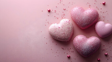 Obraz premium Pink heart sweets, Valentine's Day, pastel background, sprinkles, love