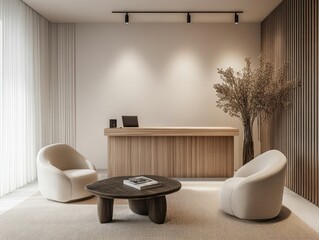 Modern Minimalist Reception Area Design with Wooden Accents