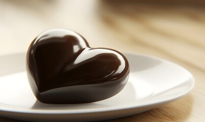 Obraz premium Dark chocolate heart-shaped candy on a plate.