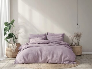 Lavender Linen Bedding in a Serene Bedroom Setting