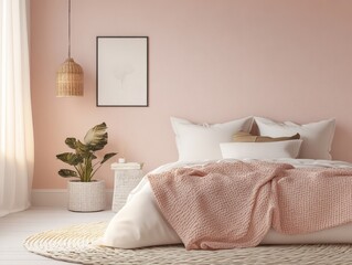 Serene Bedroom Decor With Pastel Pink Walls and Cozy Bedding