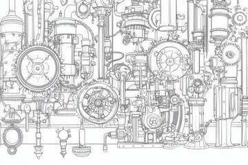 Intricate industrial machine gears and pipes in complex mechanical design