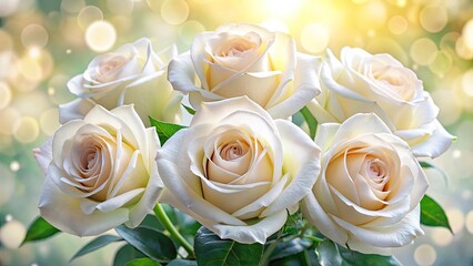 Obraz premium Stunning high-resolution image: a panoramic bouquet of white roses, showcasing exquisite texture and holiday elegance.