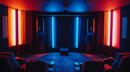 Modern Home Theater with Ambient Lighting and Premium Sound System