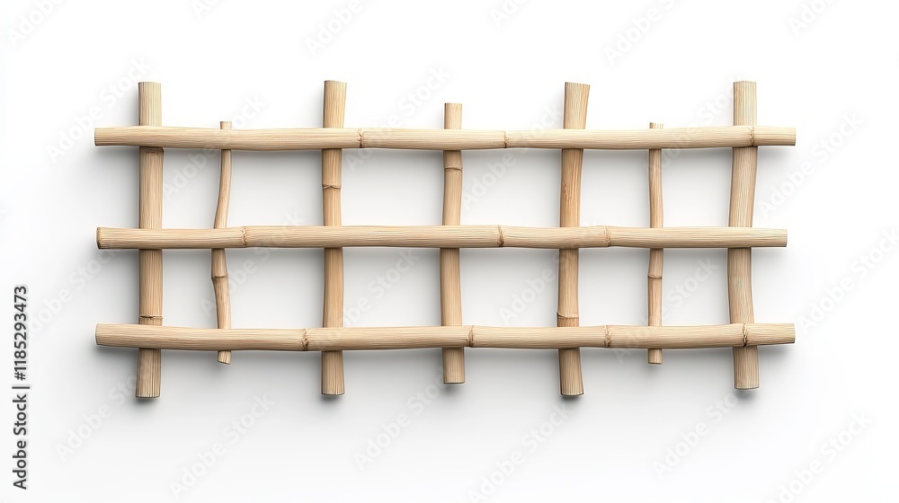 Poster wooden lattice panel made of natural bamboo sticks arranged in a grid pattern, perfect for garden tr