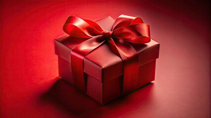 Obraz premium Red Gift Box Holiday Photography: Minimalist Christmas Background, Festive Ribbon, Holiday Packaging Design