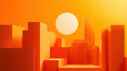 Abstract Orange Cityscape Sunlit Minimalist Design