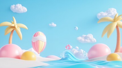 Pastel Tropical Beach with Palm Trees