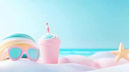 Pastel Tropical Beach with Palm Trees