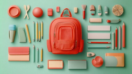 Backpack and School Supplies: A Colorful Flat Lay