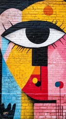 Naklejka premium Bold Eye Graffiti Mural: Vibrant Geometric Street Art