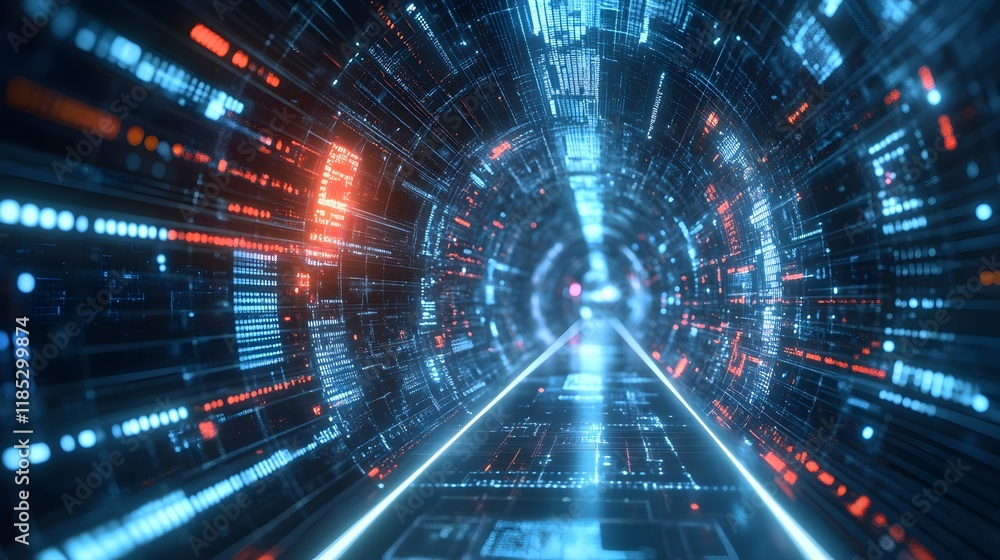 Poster digital data tunnel representing futuristic technology