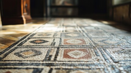 Naklejka premium Intricate Mosaic Floor Pattern in Historical Building