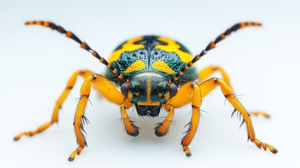 Naklejka premium Close-up of an isolated exotic beetle. Stunningly detailed beetle on a white background.