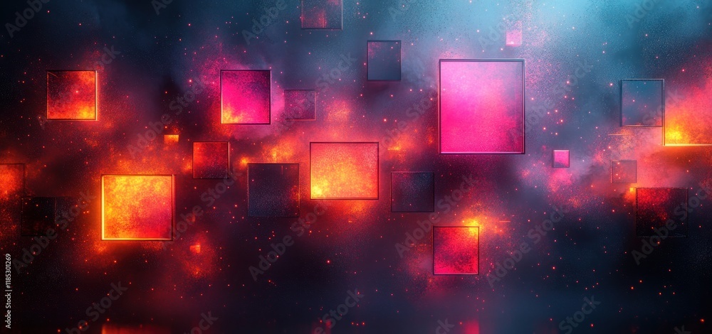 Poster futuristic geometric neon background with abstract patterns and depth effects