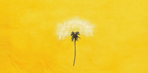 Fototapeta premium Dandelion Seed Head Against Yellow Background