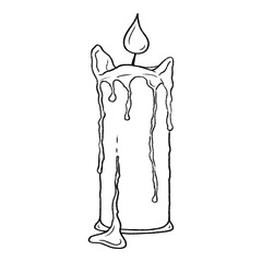 Melting candle outline illustration, candle isolated doodle drawing