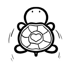 Cartoon turtle swimming outline illustration, cute turtle doodle drawing