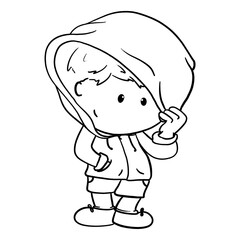 Boy in cool hoodie outline illustration, cartoon boy character design
