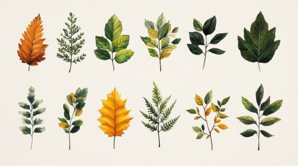 Watercolor Autumn Leaves Collection - Botanical Illustration