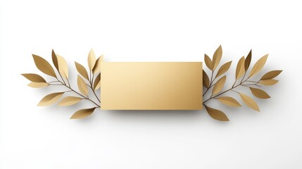 Elegant gold banner with decorative leaves on a clean white background, ideal for invitations, announcements, or branding in a sophisticated style.