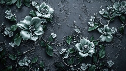 Elegant silver floral wall art, textured background