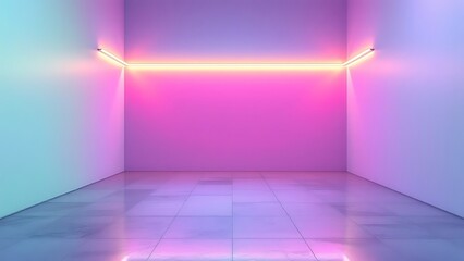 Empty pastel studio room with a neon tube on wall serves as background for stock photo