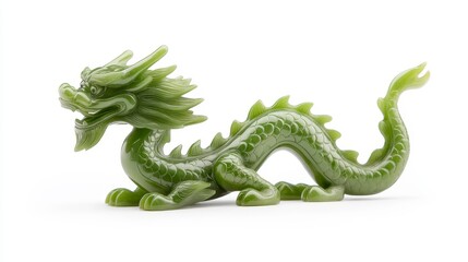 Fototapeta premium Exquisite Carved Green Jade Dragon Sculpture Displaying Intricate Details, Symbolizing Power, Good Fortune, and Prosperity in Asian Culture and Art Photography