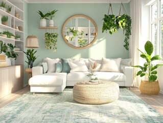 Serene Living Room Decor With Abundant Greenery And Natural Light