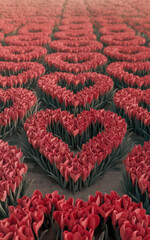 Red Tulips Forming Hearts A Romantic Floral Field Design