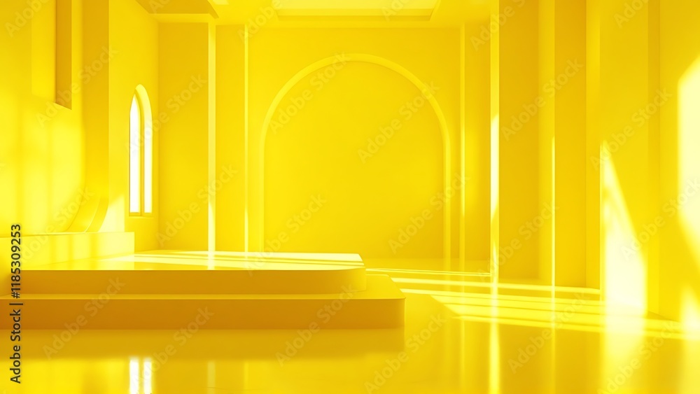 Aufkleber a 3d yellow room corner with an empty interior serves as a modern blank wall space and floor design 