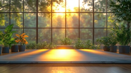 Modern Minimalist Office Interior with Natural Light and Marble Table
