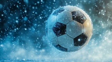 Fototapeta premium Frozen Soccer Ball in Winter Wonderland