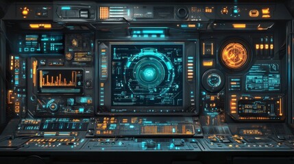 Fototapeta premium Futuristic Control Panel Interface with Glowing Lights