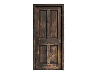 Weathered wooden door with classic design in neutral tones and subtle textures