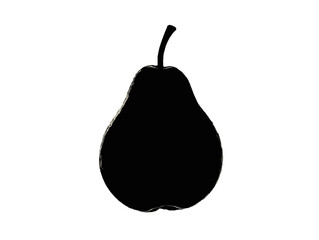 Black silhouette of a pear on a white background showcasing simple fruit illustration style