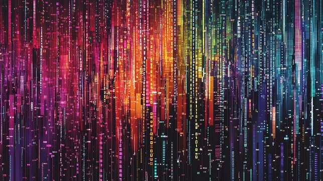 Abstract Digital Rain Cityscape Colorful Lights