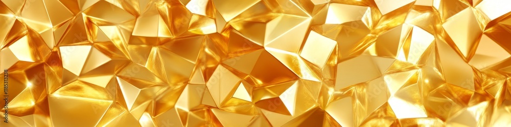 Poster a shimmering golden texture with angular, reflective facets.