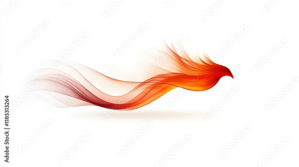 Poster abstract representation of a dynamic flame with flowing lines in vibrant hues of red and orange, sym