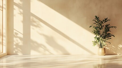 Minimalist Room Decor Featuring Plant And Sunlight Shadows