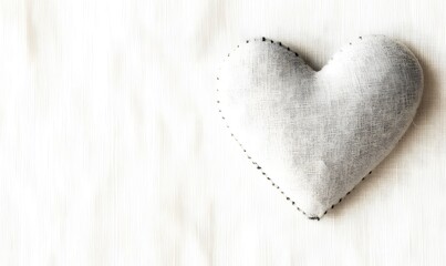 Grey fabric heart on white wood.