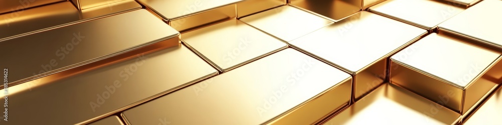 Aufkleber a close-up view of shiny gold bars arranged in a structured layout.
